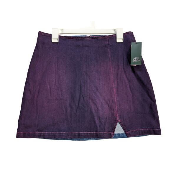 Wild Fable Denim Mini Skirt 12 Purple Coated High Rise Notch Front Stretch Micro - Picture 1 of 9